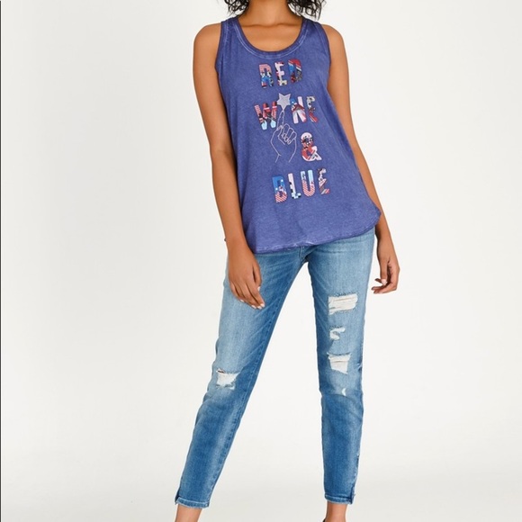 Guess Red, Wine & Blue USA Flare Tank Top Size Medium - Picture 1 of 11